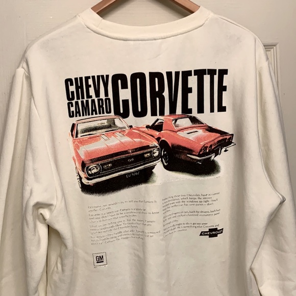 Chevy Camaro Corvette Mens White Sweater Crewneck - Picture 1 of 14